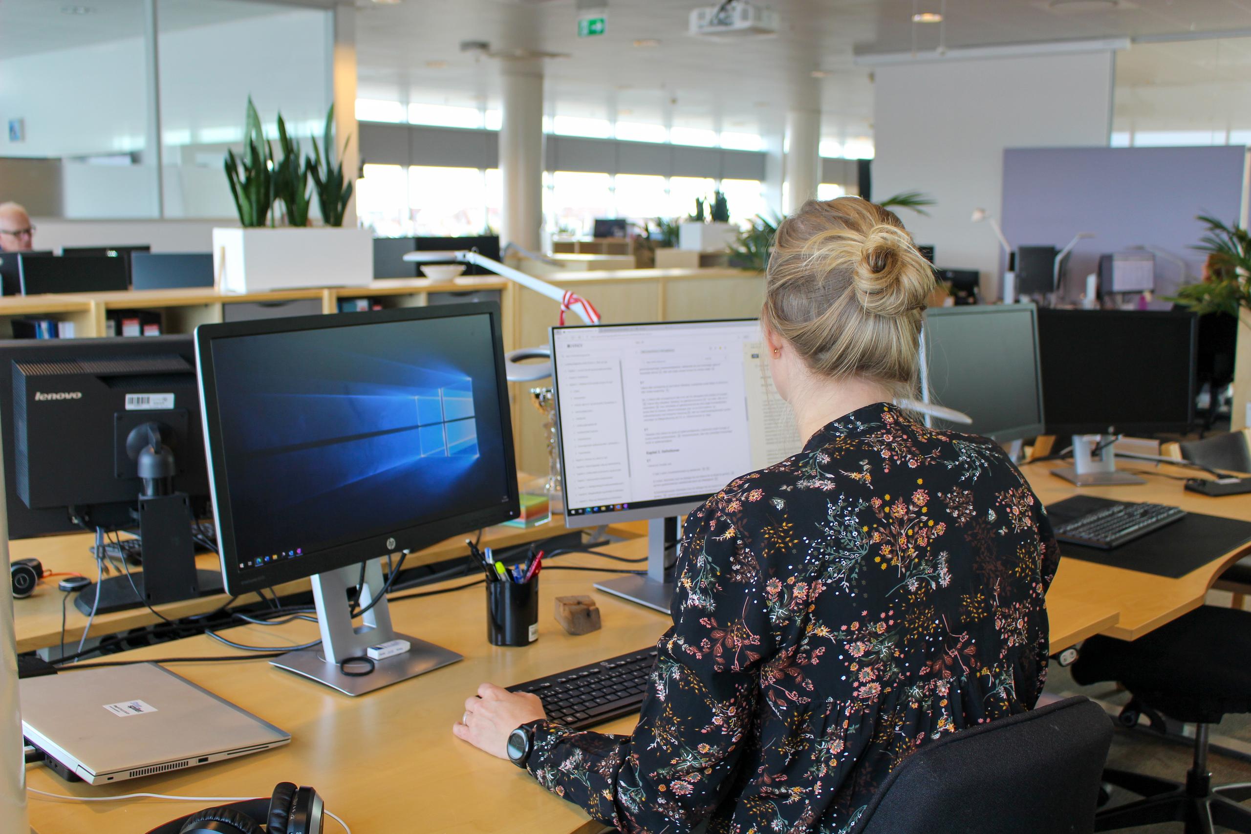 Billede af medarbejder ved computeren
